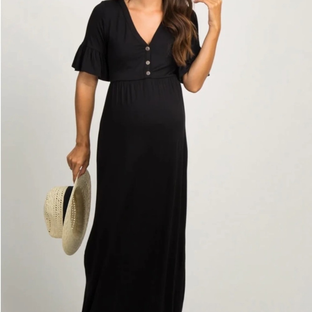PinkBlush Black Button Ruffle Sleeve Maternity Dress